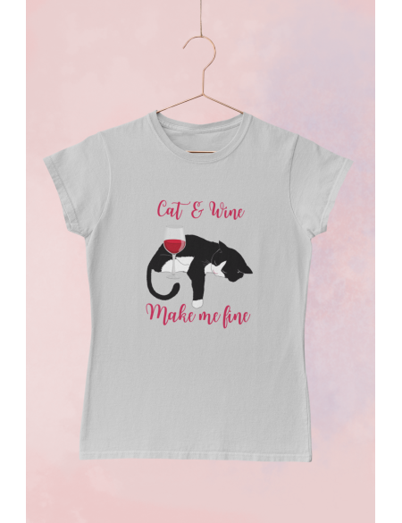 Cat and wine - Dámské tričko - Ash S