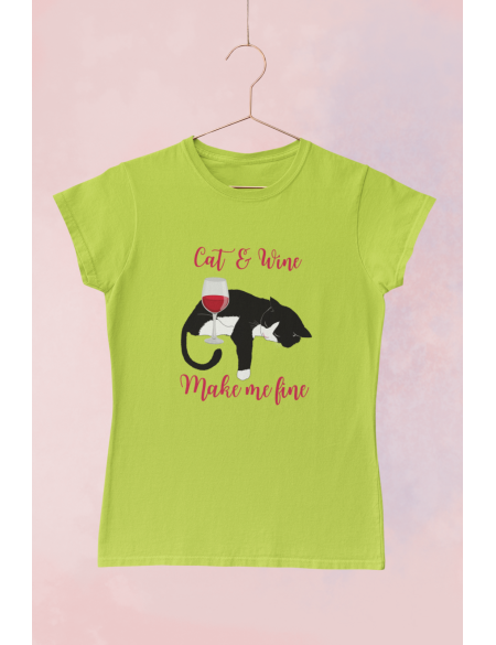 Cat and wine - Dámské tričko - Apple green XL