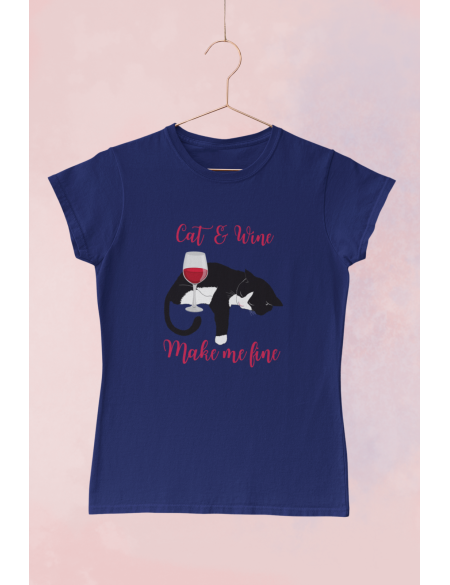 Cat and wine - Dámské tričko - Tmavě modrá S