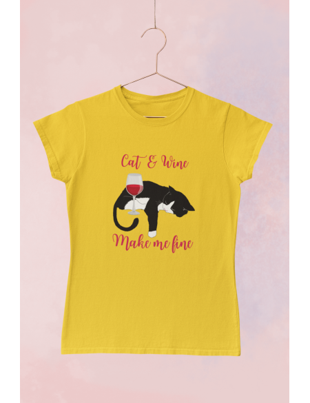 Cat and wine - Dámské tričko - Žlutá XXL