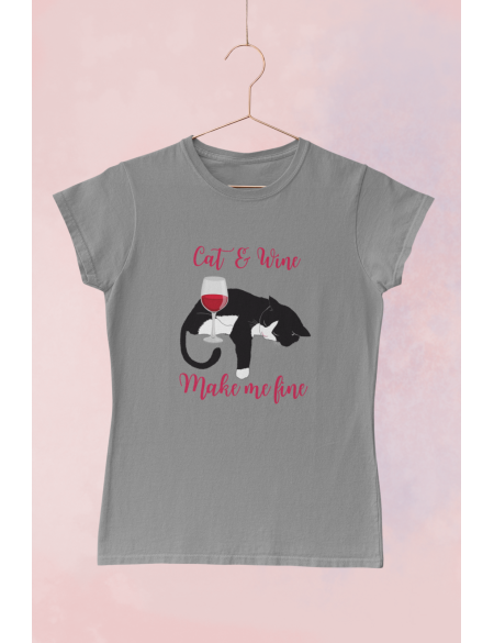 Cat and wine - Dámské tričko - Šedý melír XXL