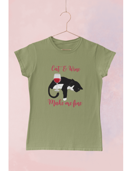 Cat and wine - Dámské tričko - Khaki S