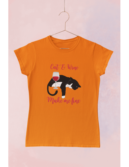 Cat and wine - Dámské tričko - Oranžová XL