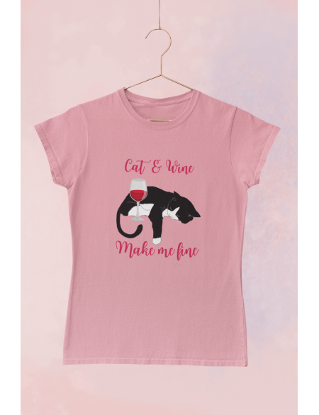 Cat and wine - Dámské tričko - Růžová XL